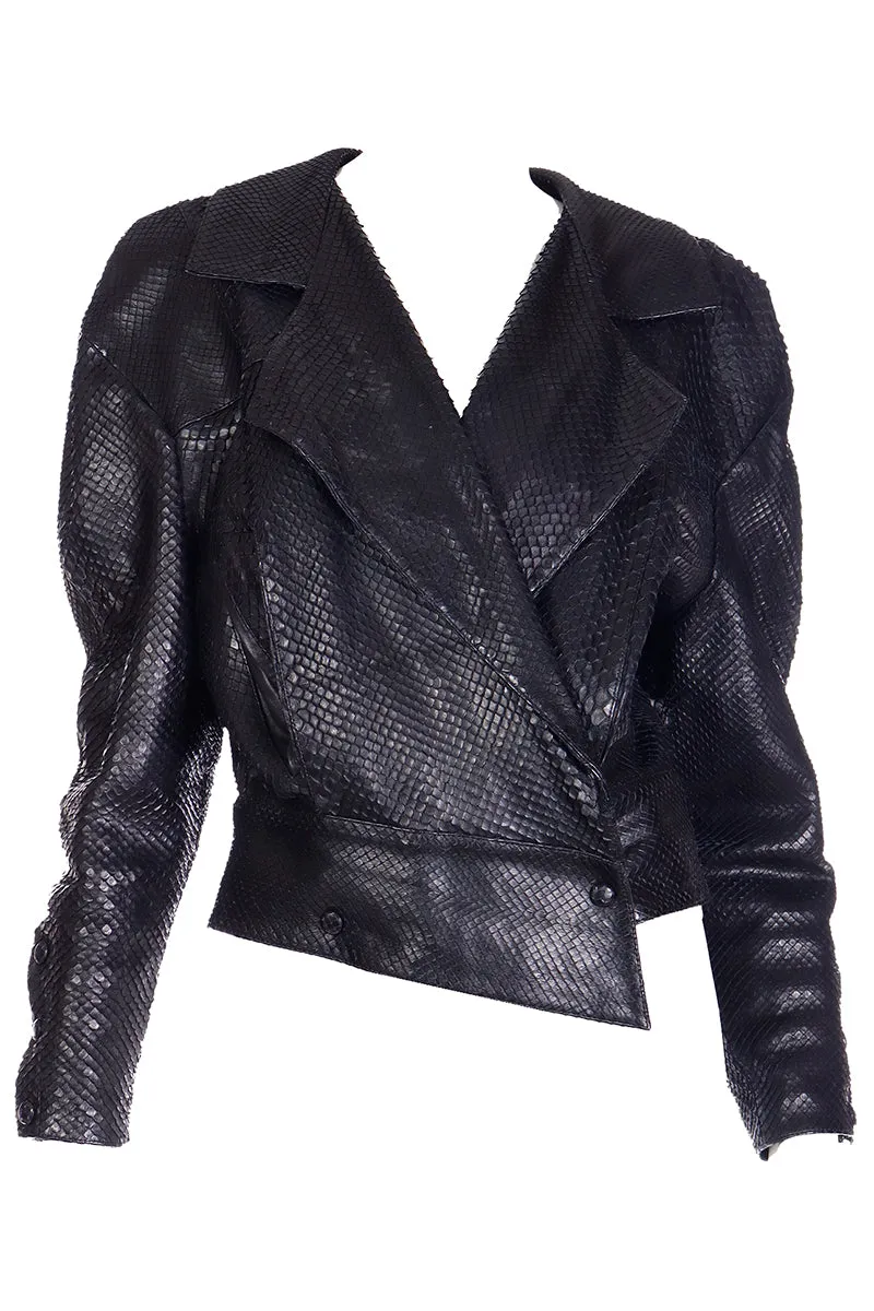 1980s Claude Montana Snakeskin Cut Lamb Leather Jacket