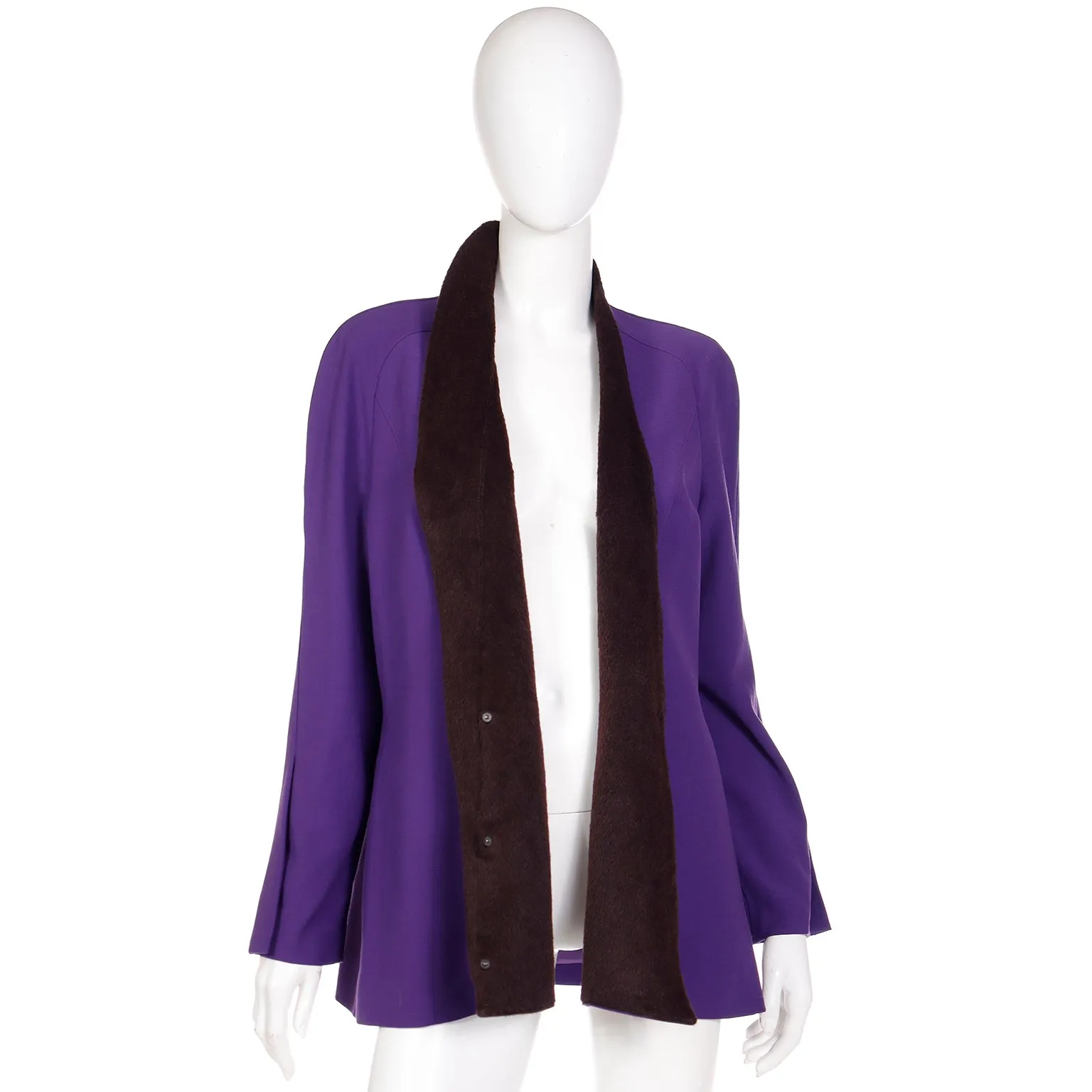 1980s Deadstock Thierry Mugler Purple Wool Jacket w Alpaca Trim