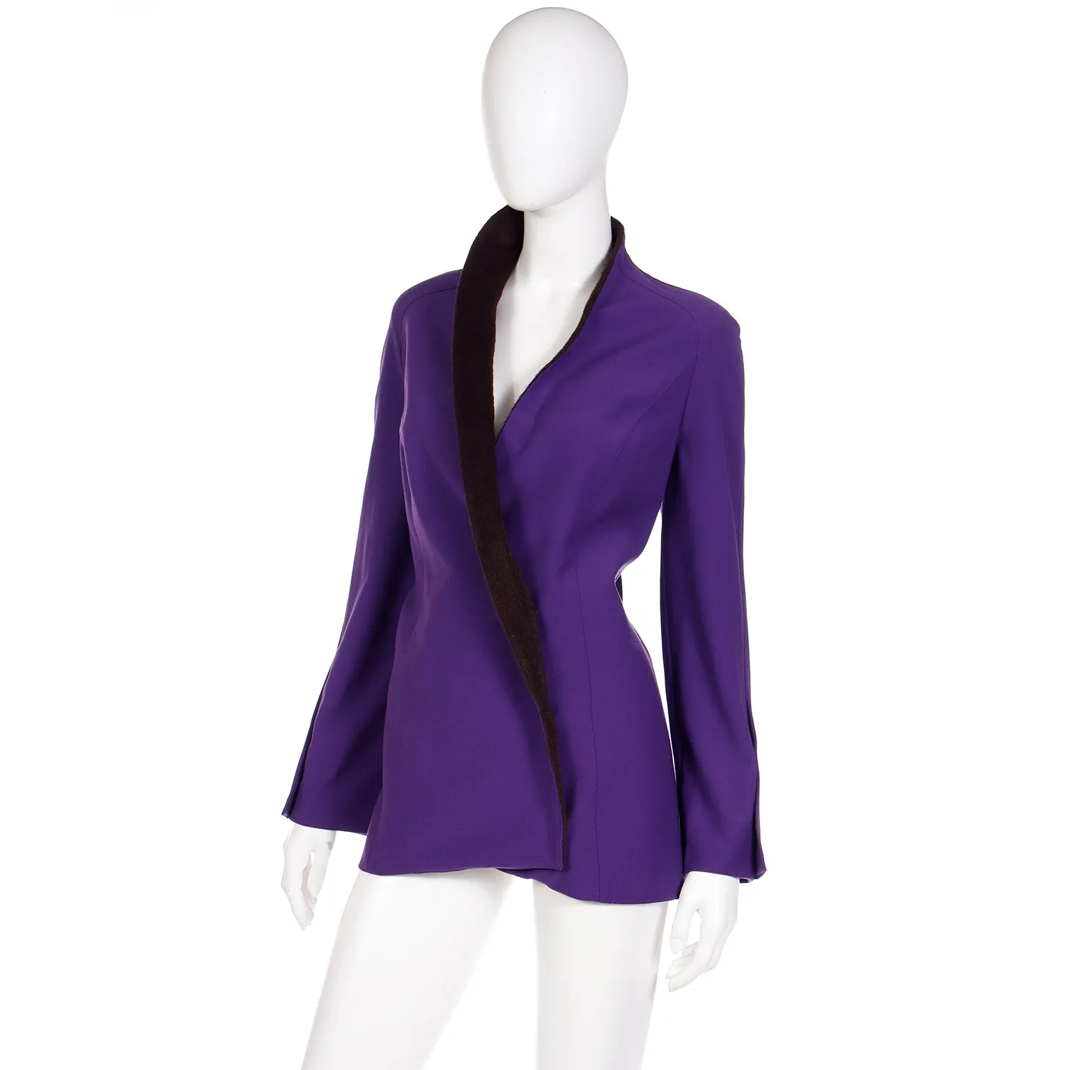 1980s Deadstock Thierry Mugler Purple Wool Jacket w Alpaca Trim