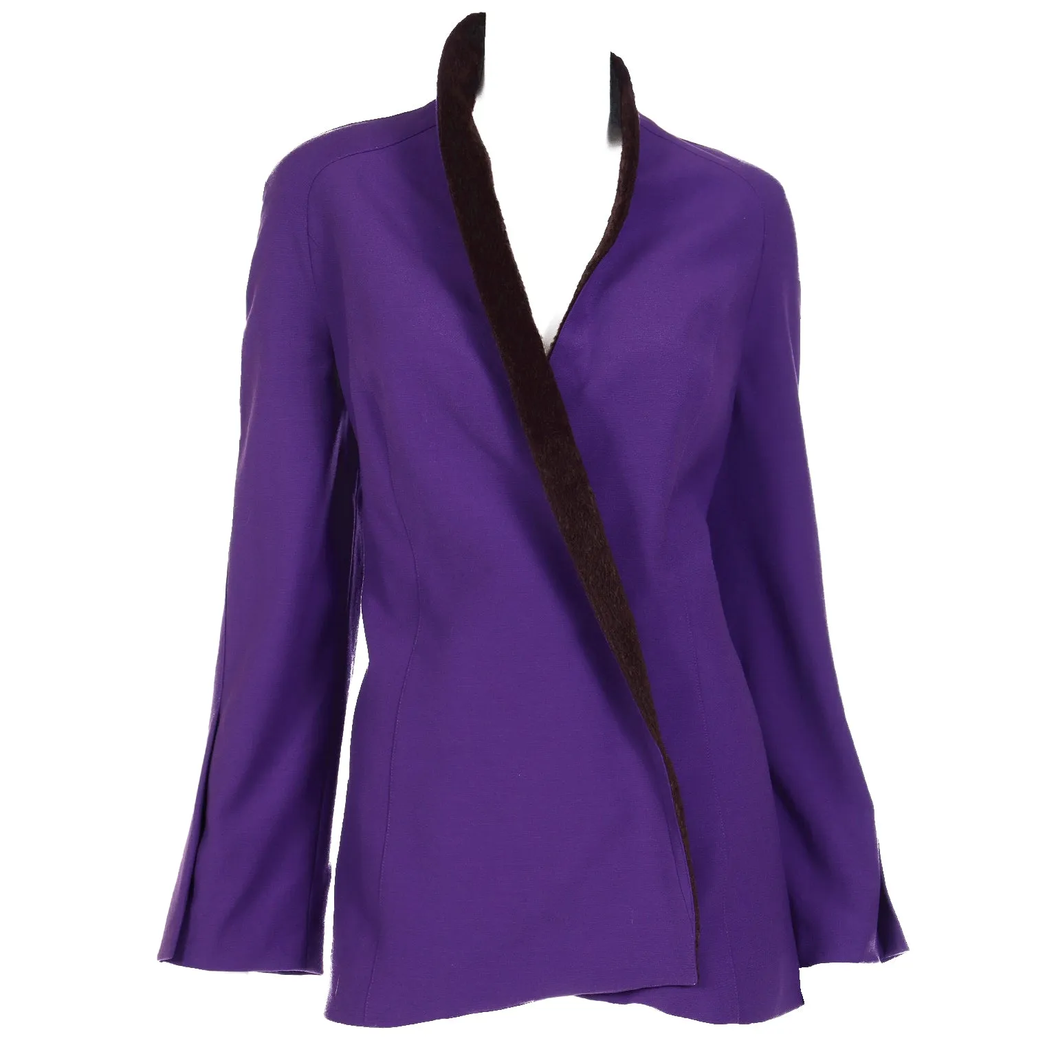 1980s Deadstock Thierry Mugler Purple Wool Jacket w Alpaca Trim