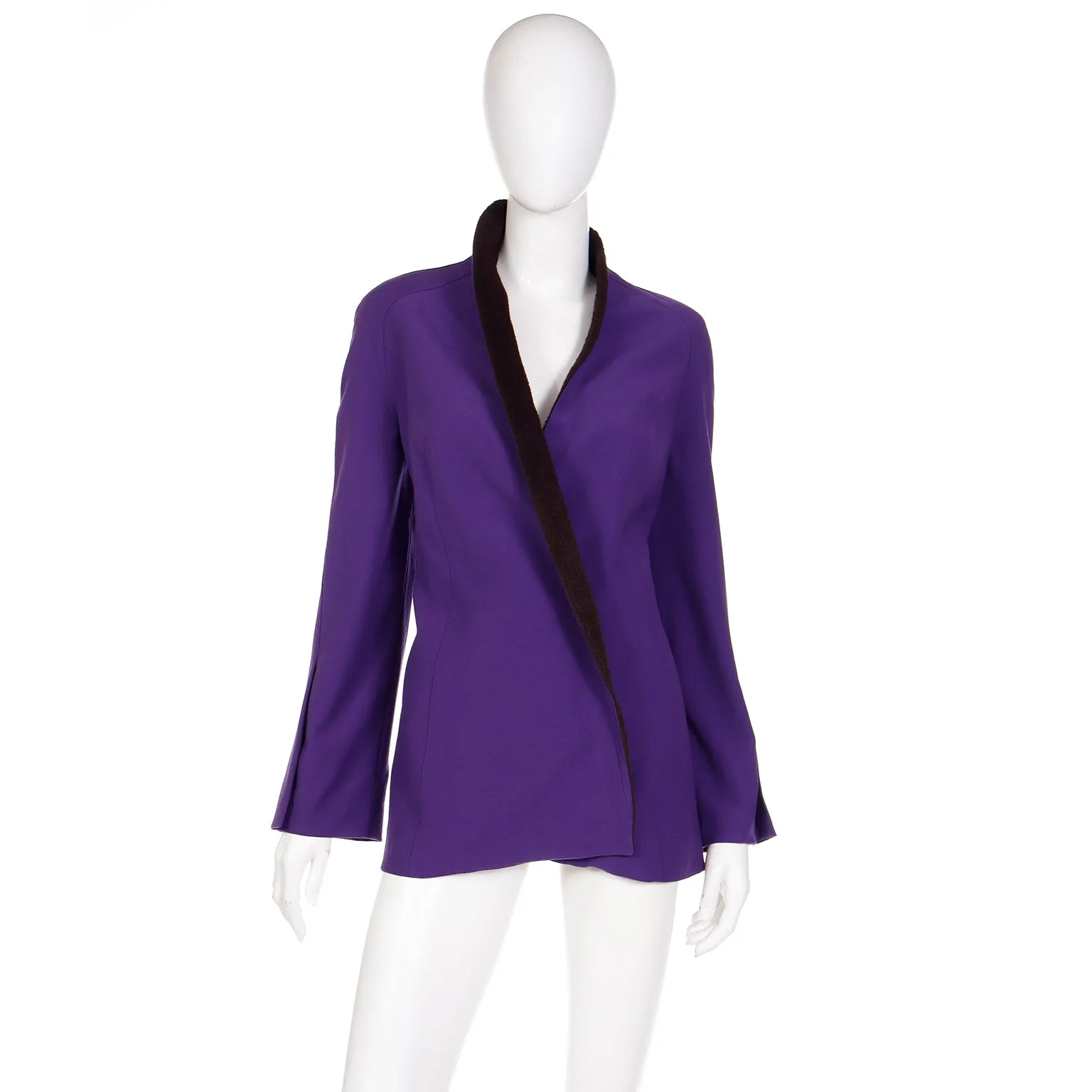 1980s Deadstock Thierry Mugler Purple Wool Jacket w Alpaca Trim