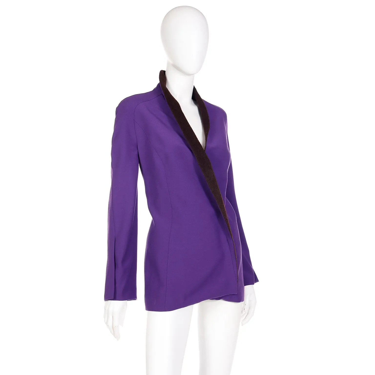 1980s Deadstock Thierry Mugler Purple Wool Jacket w Alpaca Trim