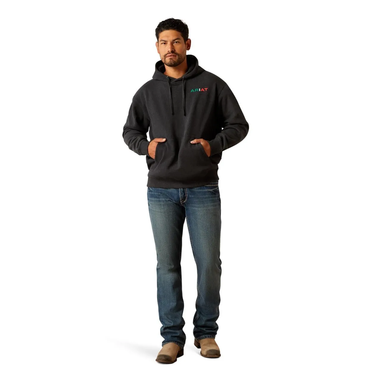 Ariat Men's Mexico Flag Lockup Hoodie, Black Heather