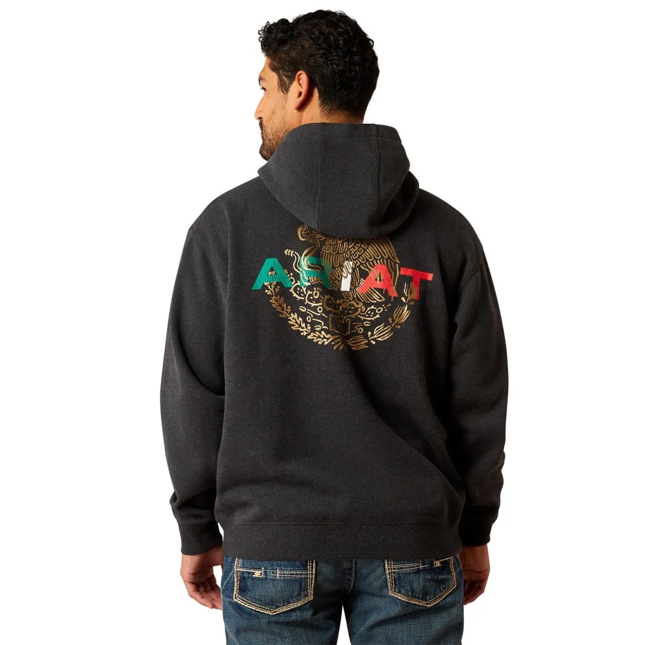 Ariat Men's Mexico Flag Lockup Hoodie, Black Heather