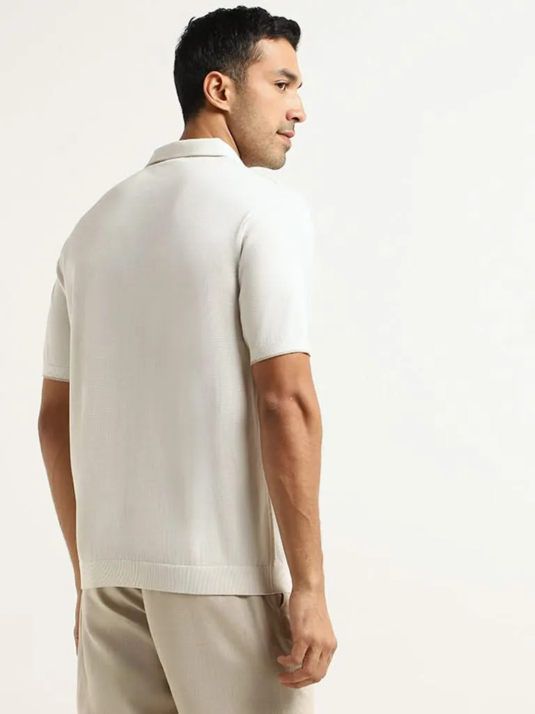 Ascot White Knitted Relaxed Fit Polo T-Shirt