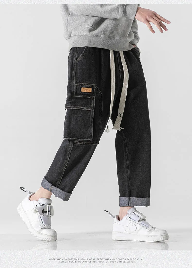 Baggy cargo stonewashed denim pants