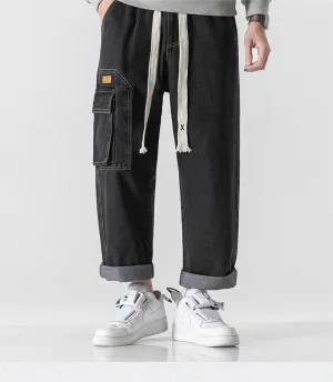 Baggy cargo stonewashed denim pants