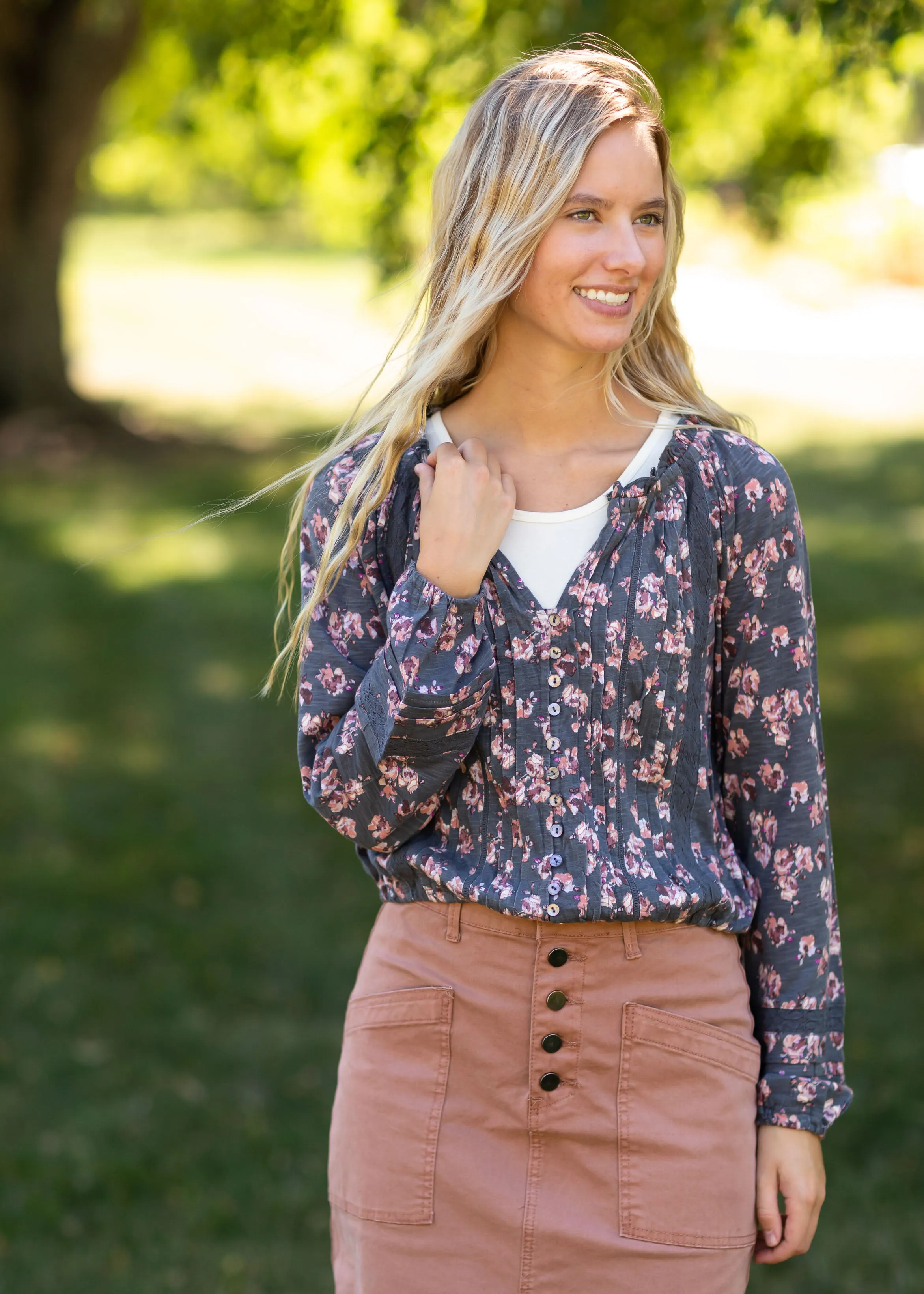 Balloon Sleeve Floral V-Neck Top - FINAL SALE