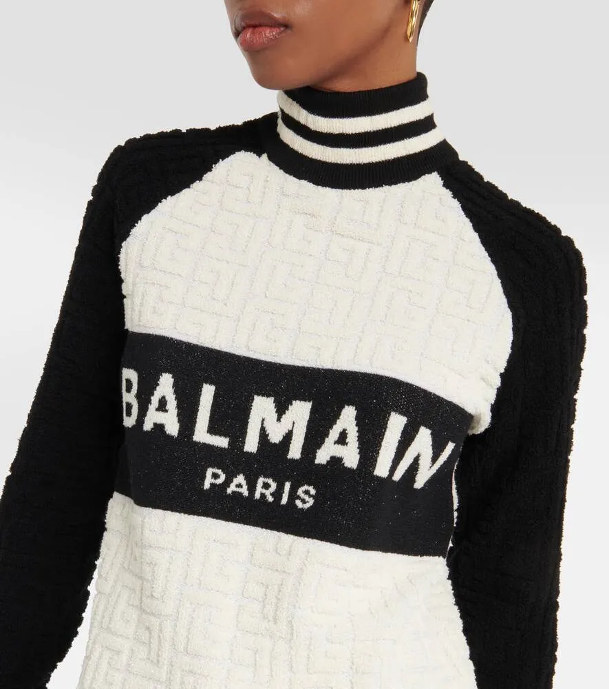 BALMAIN wool and cotton jacquard monogram sweater, multicolored