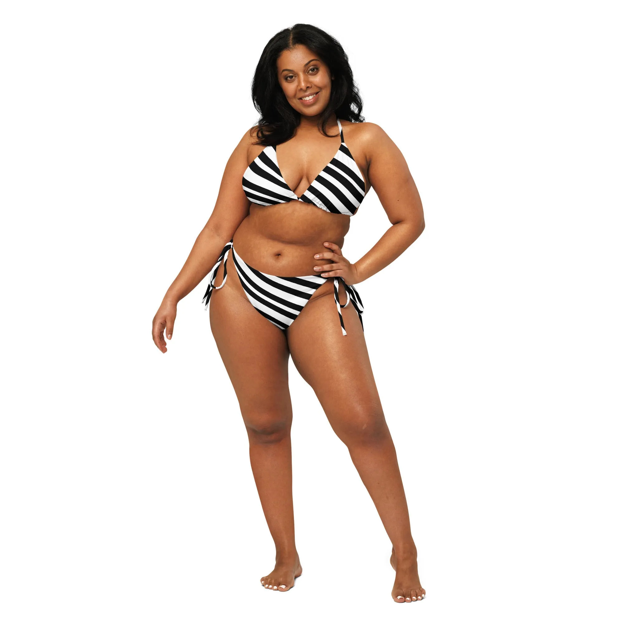 Best Diagonally Striped Bikini Set, 2 pc Recycled String Bikini Set For Women - Made in USA/EU/MX  (US Size: 2XL-6XL)