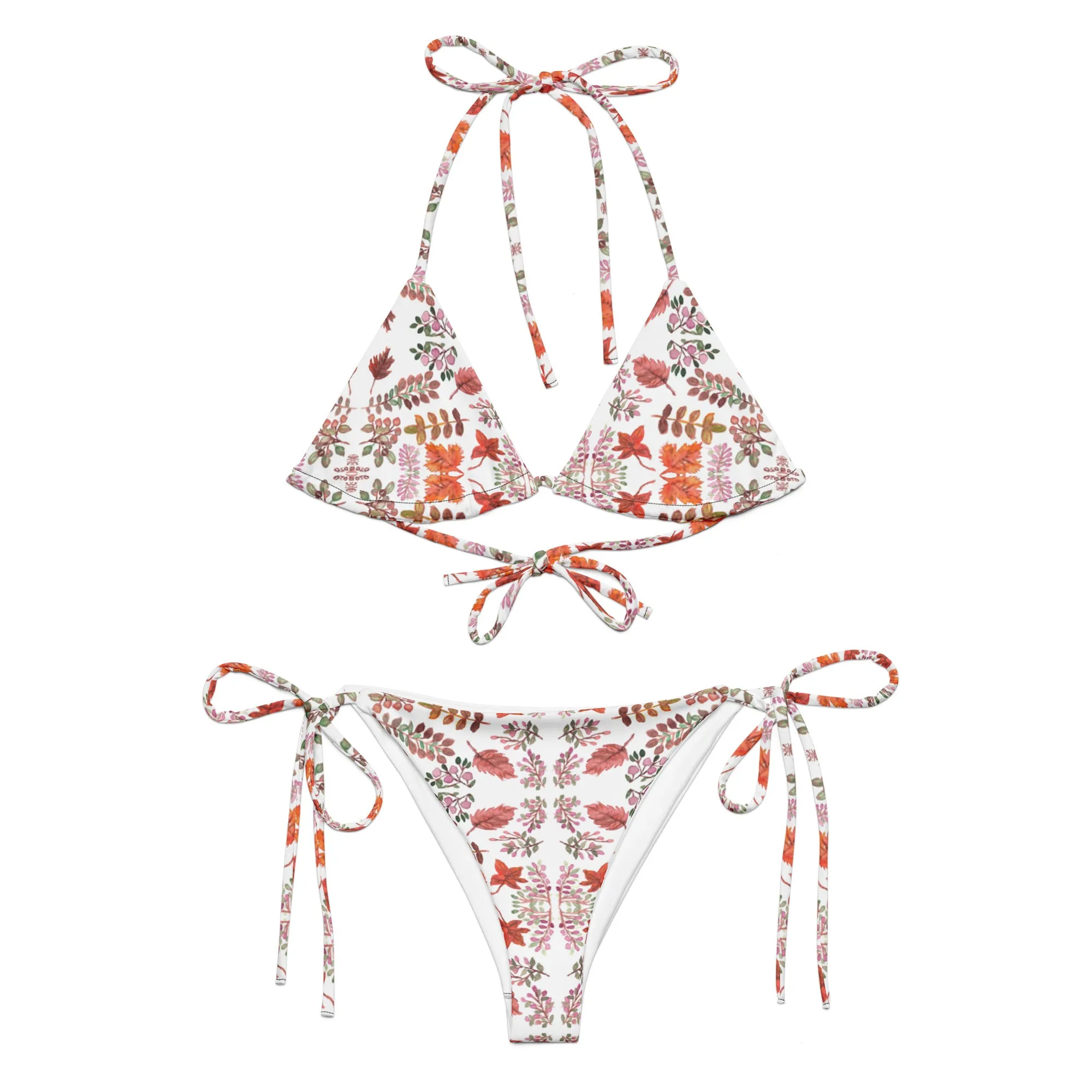 Best Fall Leaves Print Bikini, 2 pc Recycled String Bikini Set For Women - Made in USA/EU/MX  (US Size: 2XL-6XL)