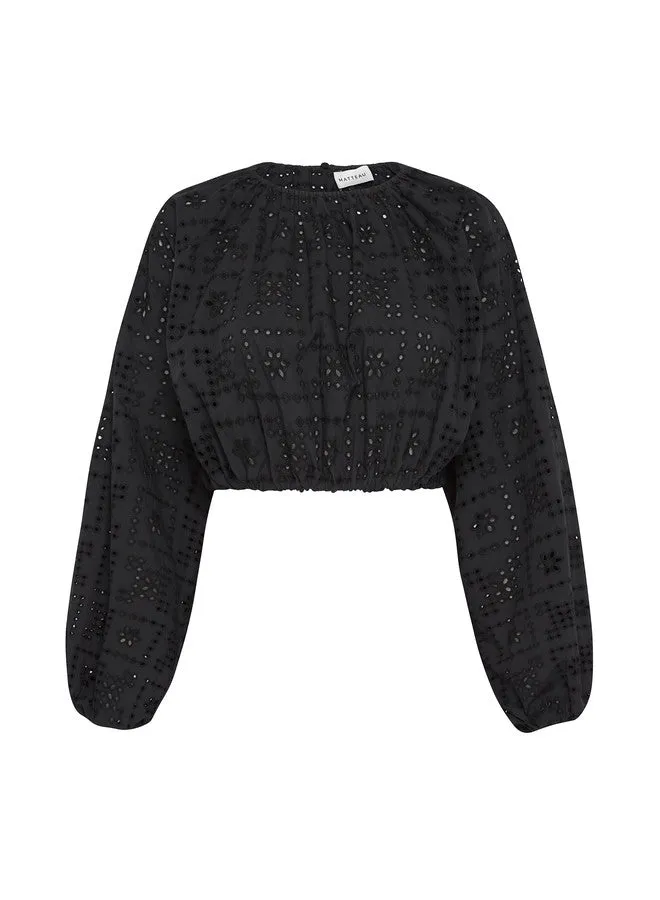 Black Crochet Broderie Blouson Blouse