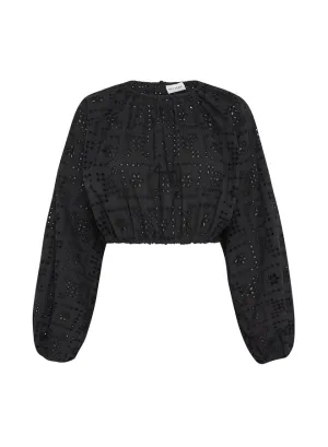 Black Crochet Broderie Blouson Blouse