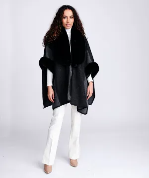 Black Two-Tone Wrap with Faux Fur Trim