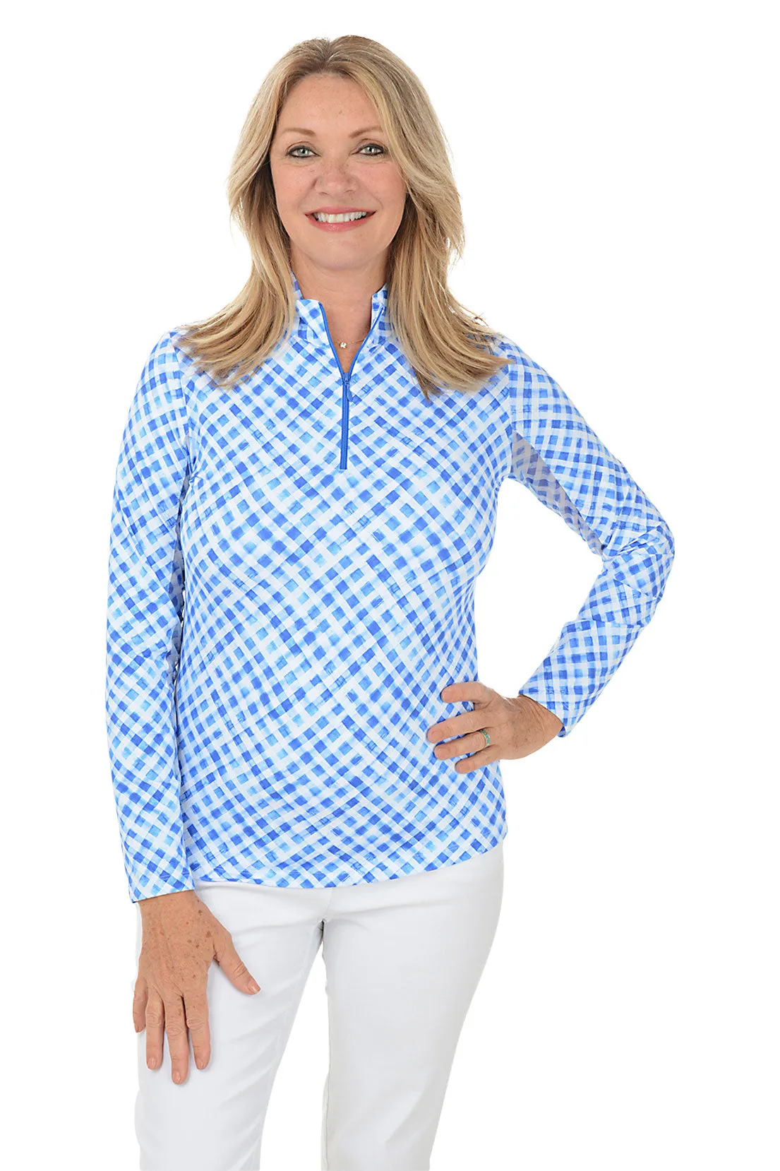 Blue Gingham Check UPF50  Sun Shirt