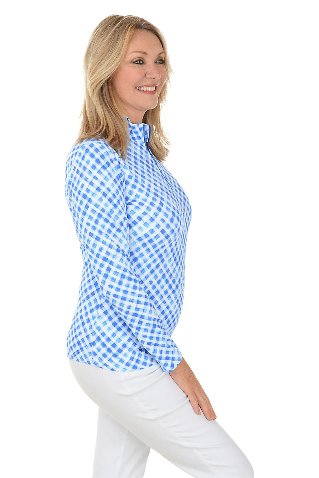 Blue Gingham Check UPF50  Sun Shirt