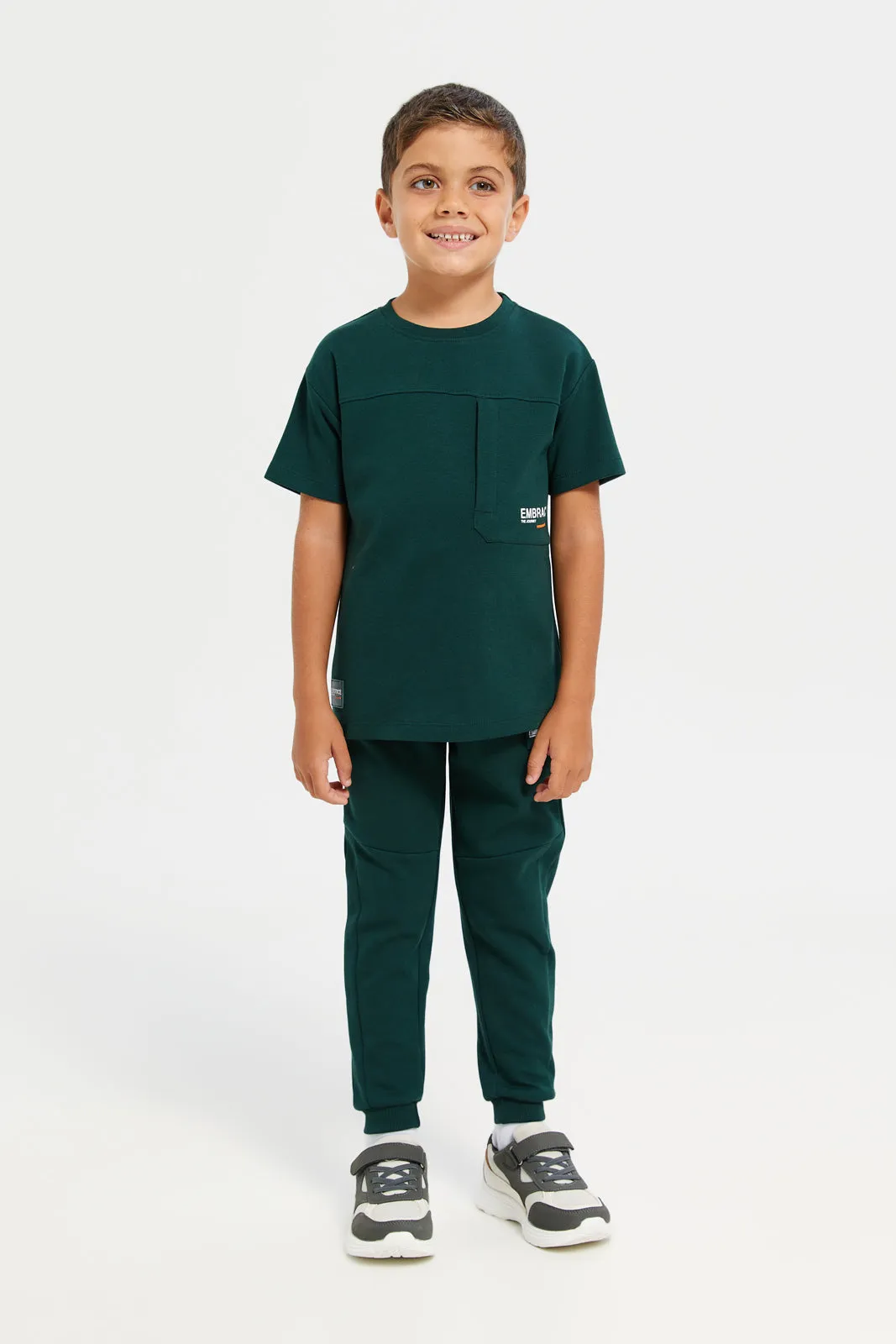 Boys Green Plain Soft Feel Track Pants