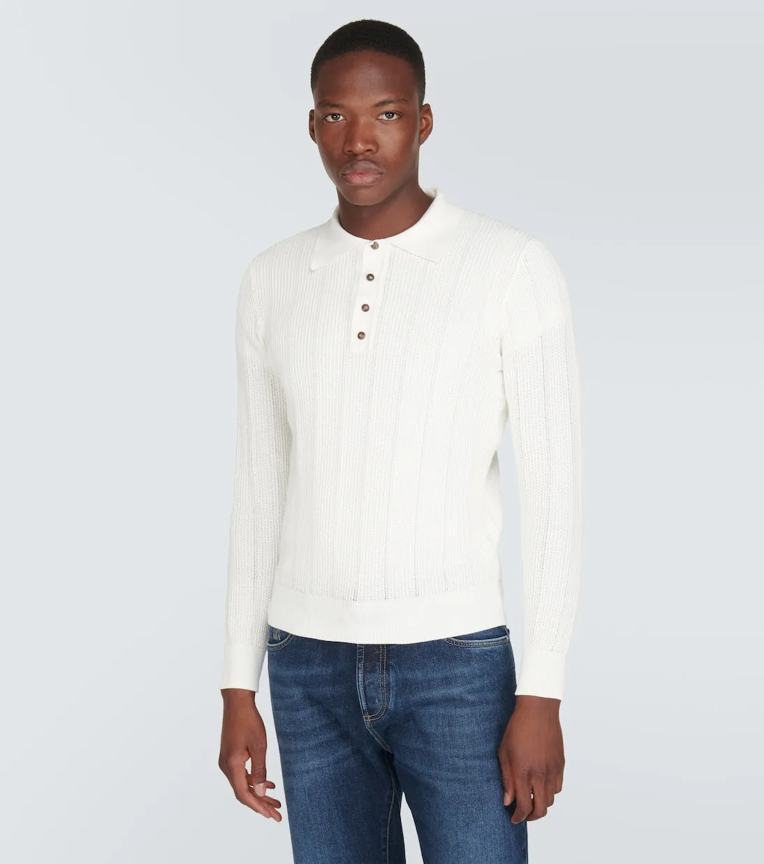 Brunello Cucinelli cotton polo sweater, white