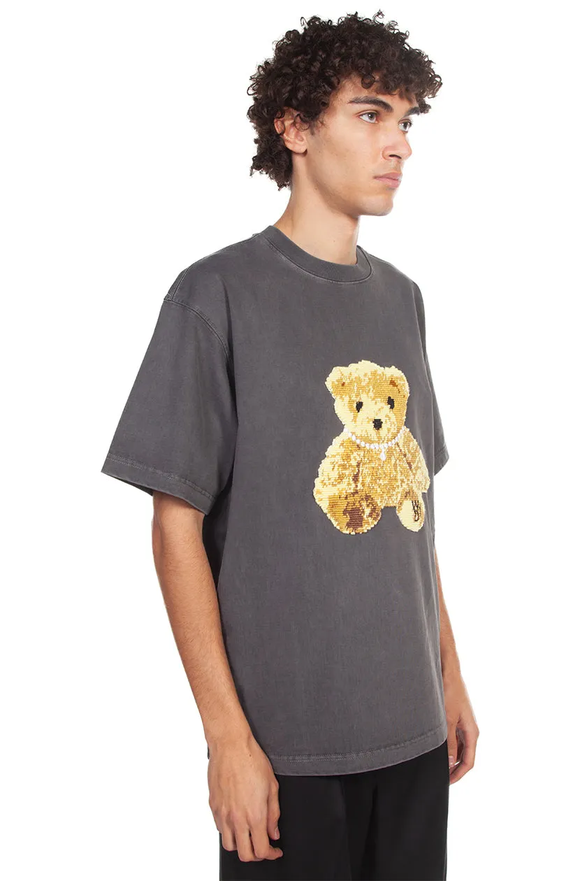 Charcoal Embroidered Teddy Bear T-shirt