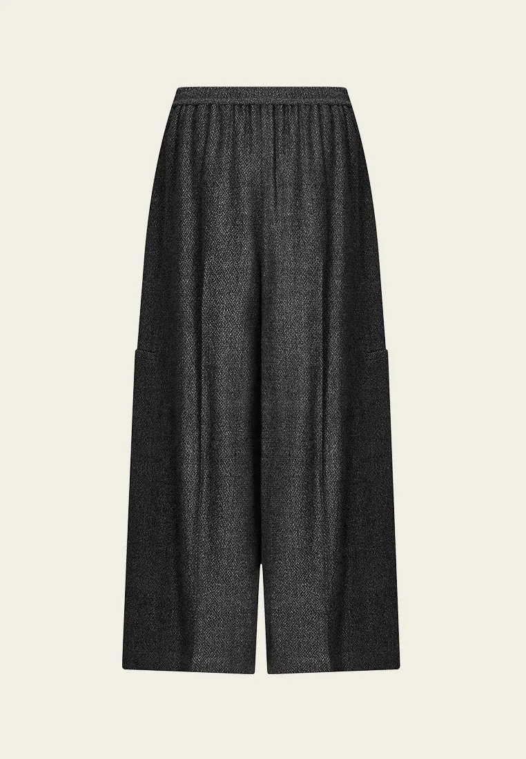 Chevron Pleated Detail Wide-leg Tweed Trousers