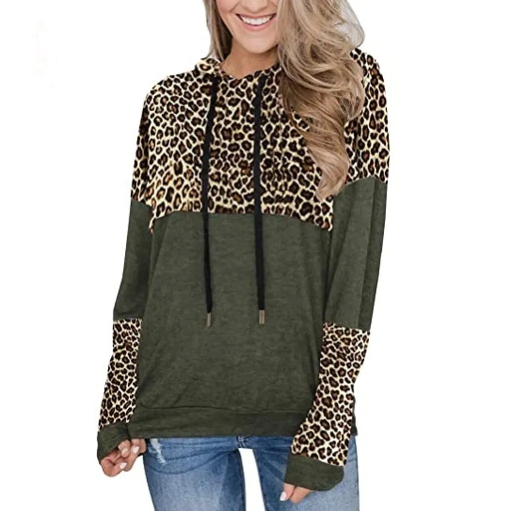 Color Block Leopard Print Hoodie