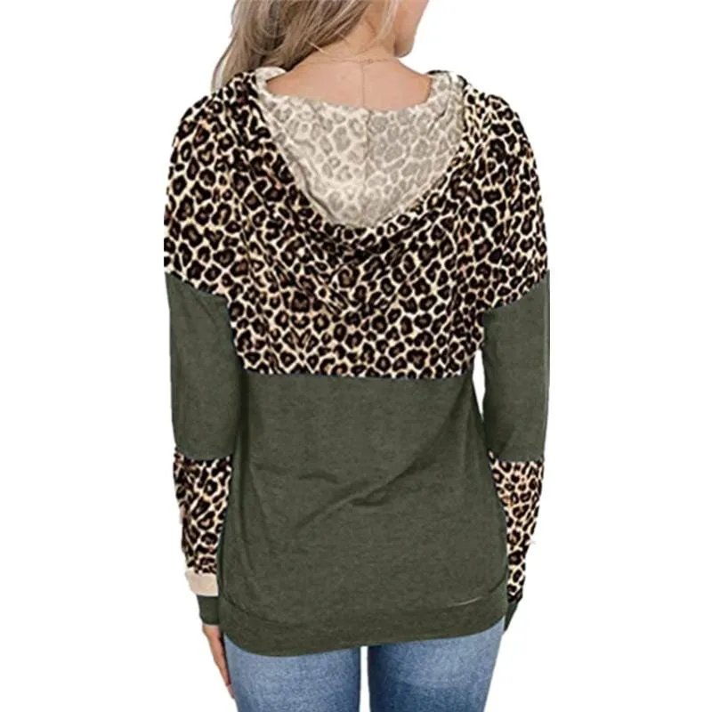 Color Block Leopard Print Hoodie