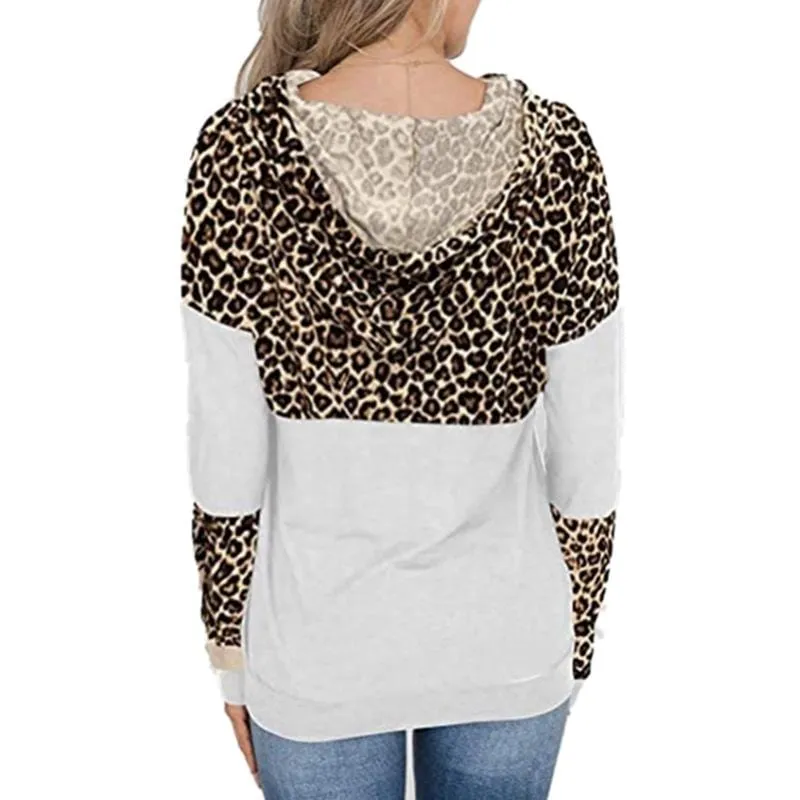 Color Block Leopard Print Hoodie