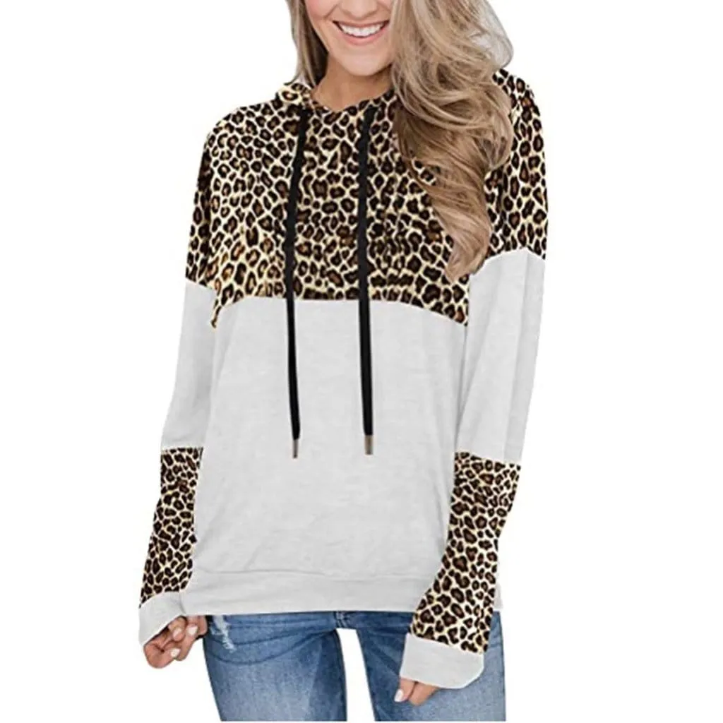 Color Block Leopard Print Hoodie