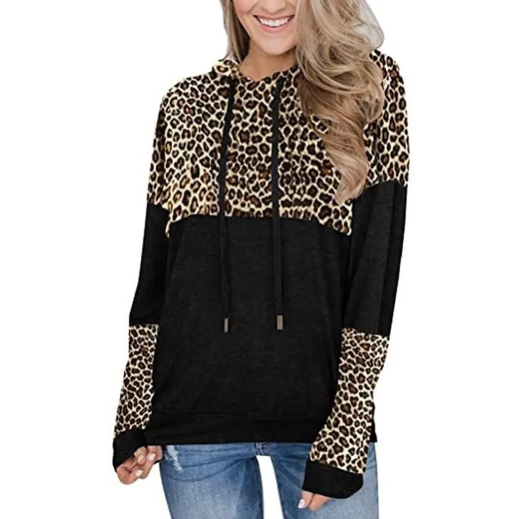 Color Block Leopard Print Hoodie