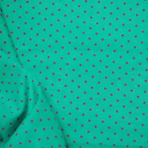 Cotton Corduroy Prints Design 17 Pink Dots on Teal