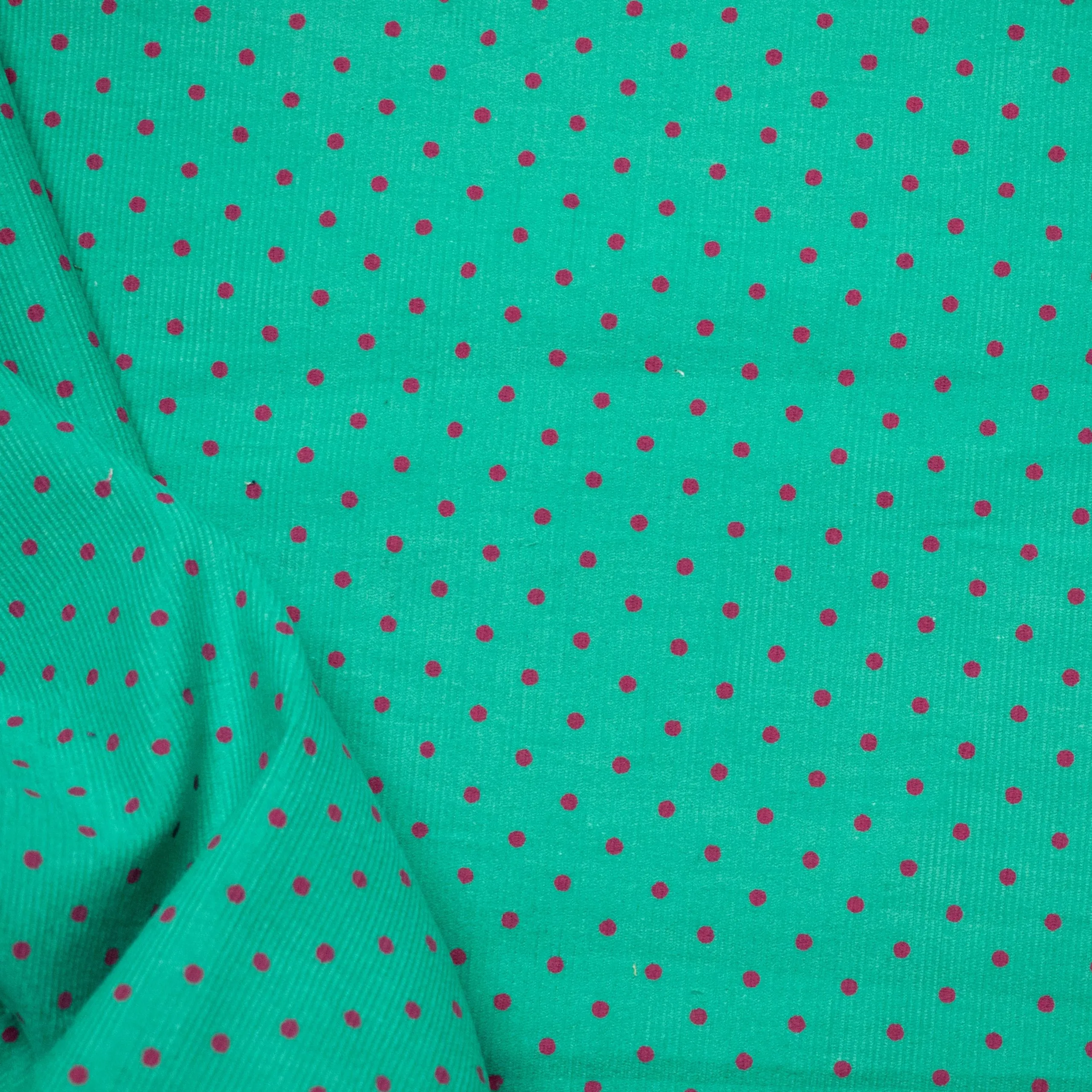 Cotton Corduroy Prints Design 17 Pink Dots on Teal