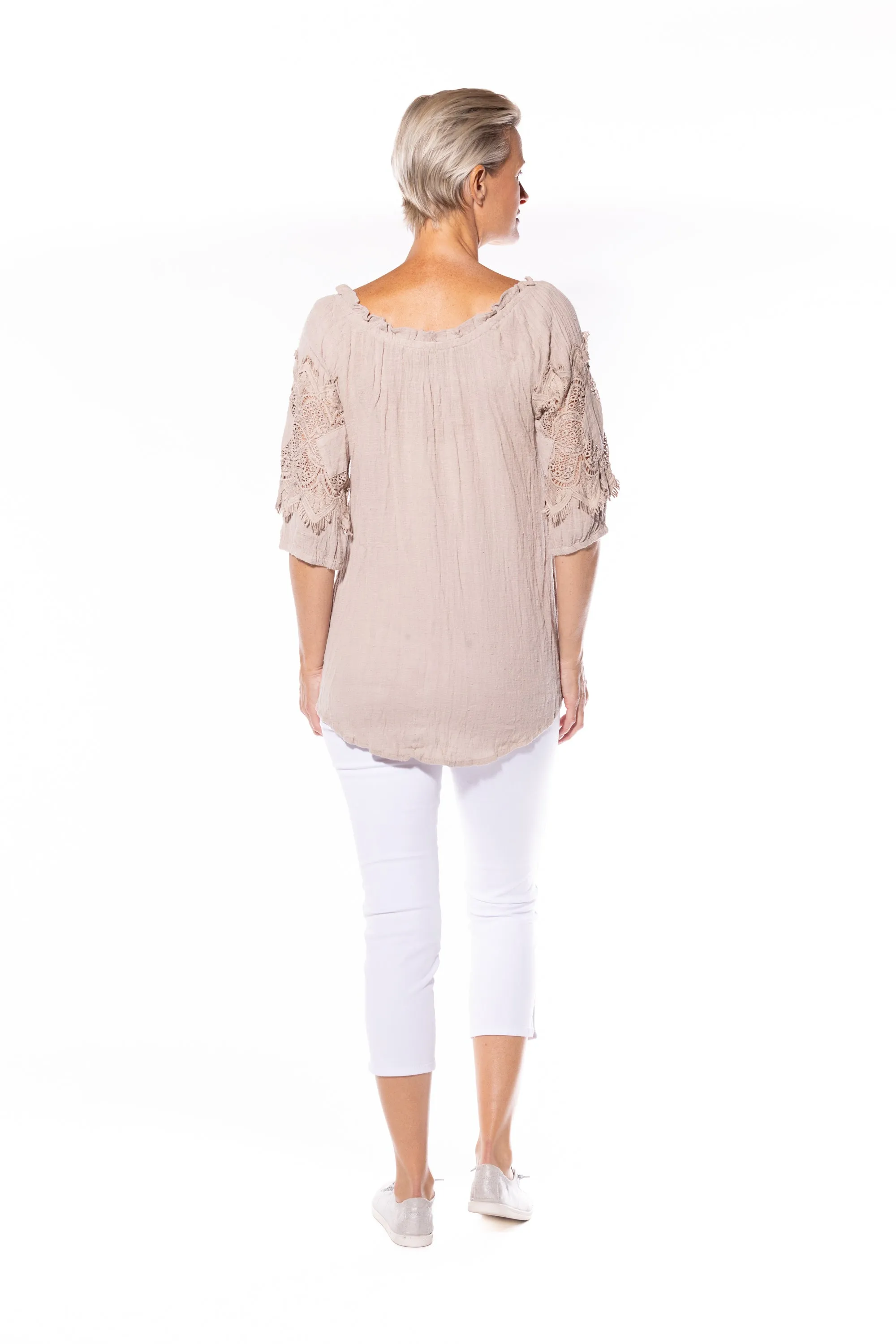 Cotton Peasant Top by Café Latte - Natural