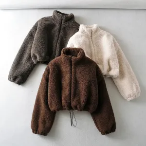 Cozy Chic Teddy Fleece Crop Jacket