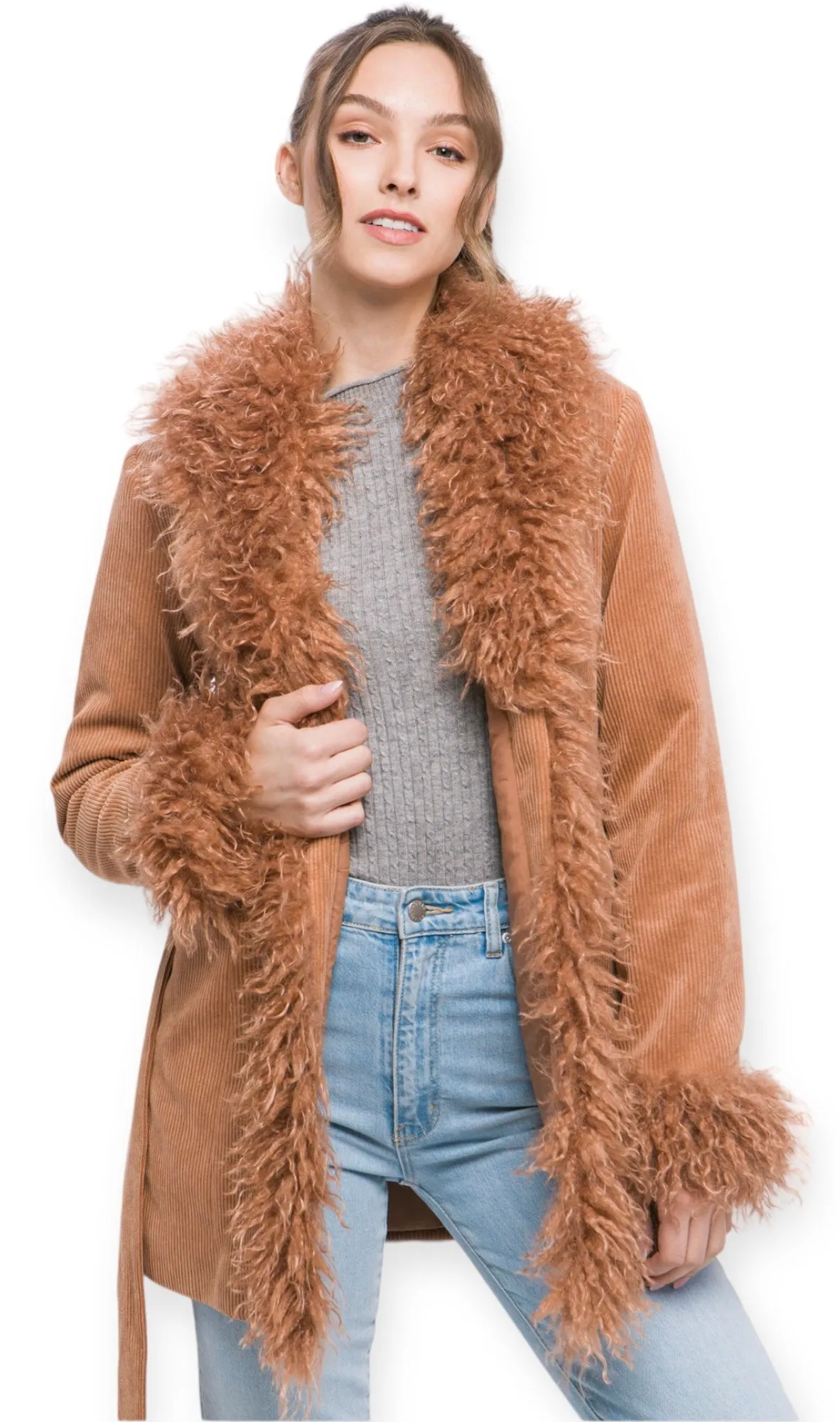 Cypress Corduroy Coat & Fur Lining- Camel