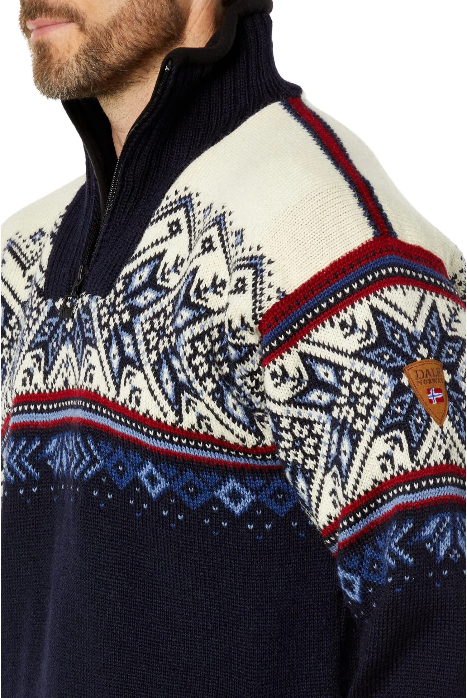 Dale of Norway Vail Waterproof Sweater, Midnight Navy/Red Rose/Off-White/Indigo/China Blue