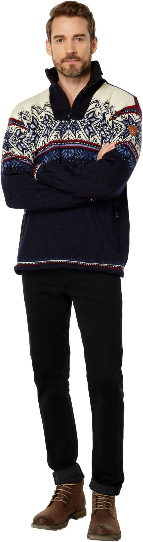 Dale of Norway Vail Waterproof Sweater, Midnight Navy/Red Rose/Off-White/Indigo/China Blue