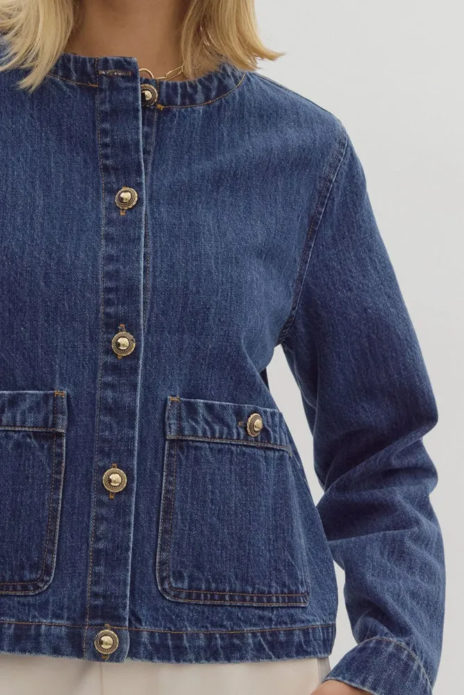 Denim LS Button Up Jacket in Dark Denim by Entro