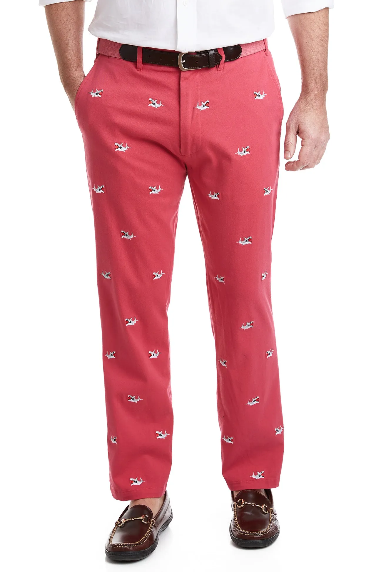 Harbor Pant Stretch Twill Hurricane Red with Great White Shark