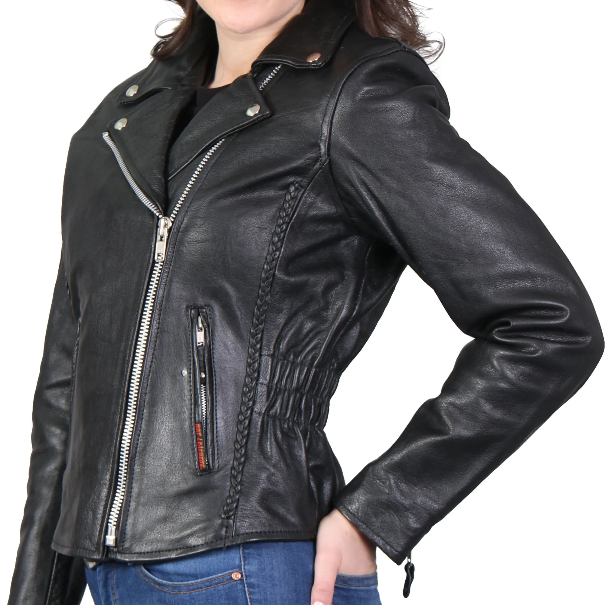 Hot Leathers JKL1009 Ladies Braided Motorcycle Leather Biker Jacket