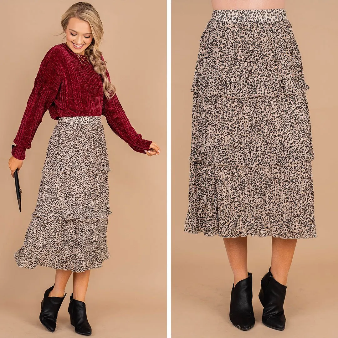 I'll Show You How Taupe Brown Leopard Midi Skirt