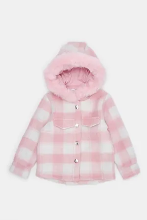 Infant Girls Pink Checked Hooded Jacket