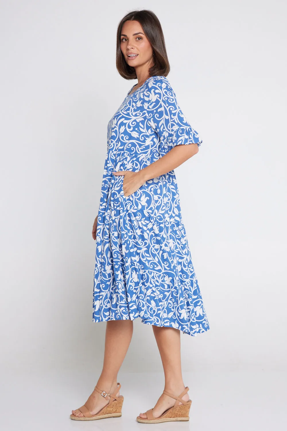 Jackson Dress - Blue/Floral Flourish