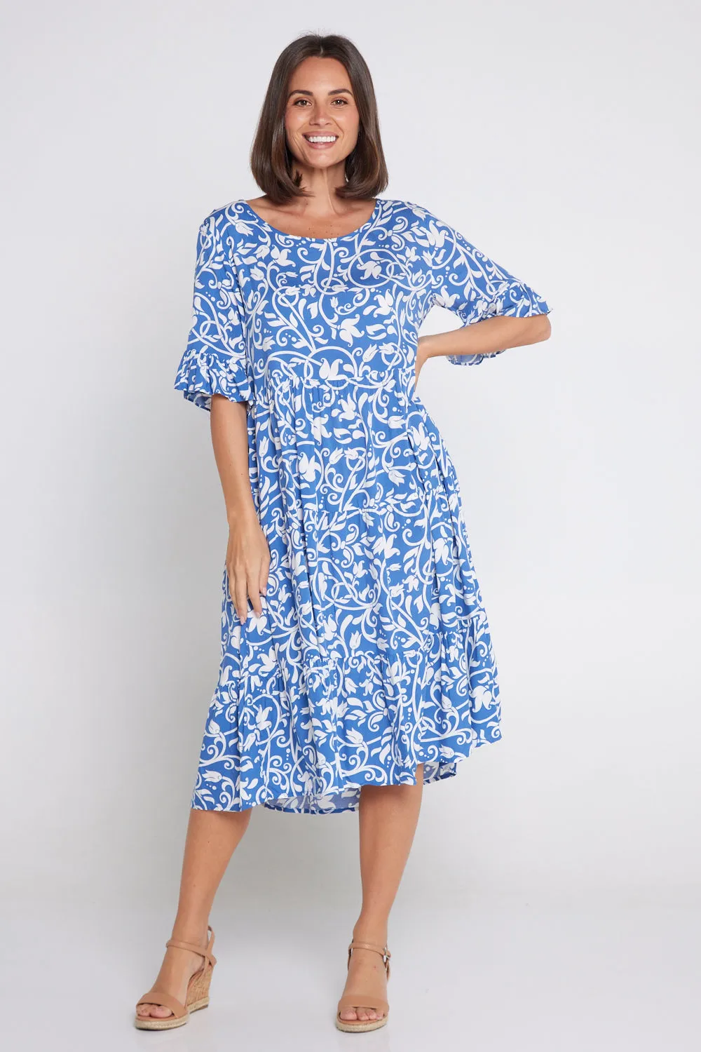 Jackson Dress - Blue/Floral Flourish