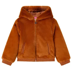 Kids' Faux Fur Hooded Jacket in Cognac - Size 104 | High-Quality, Warm & Stylish | Perfect for Kids Aged 3-4 Years