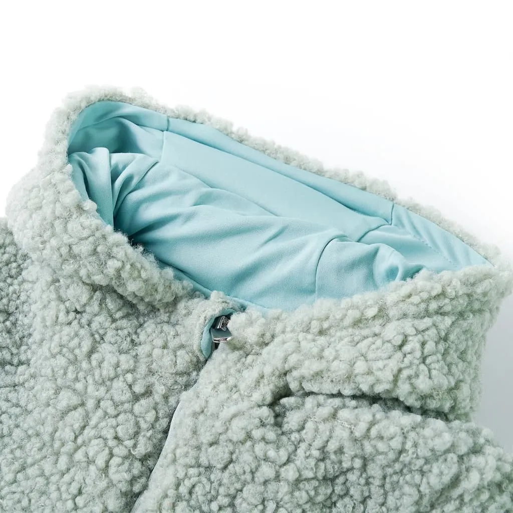 Kids' Mint Green Hooded Teddy Faux Fur Jacket - Cozy & Soft - 3-4 Years - Machine Washable