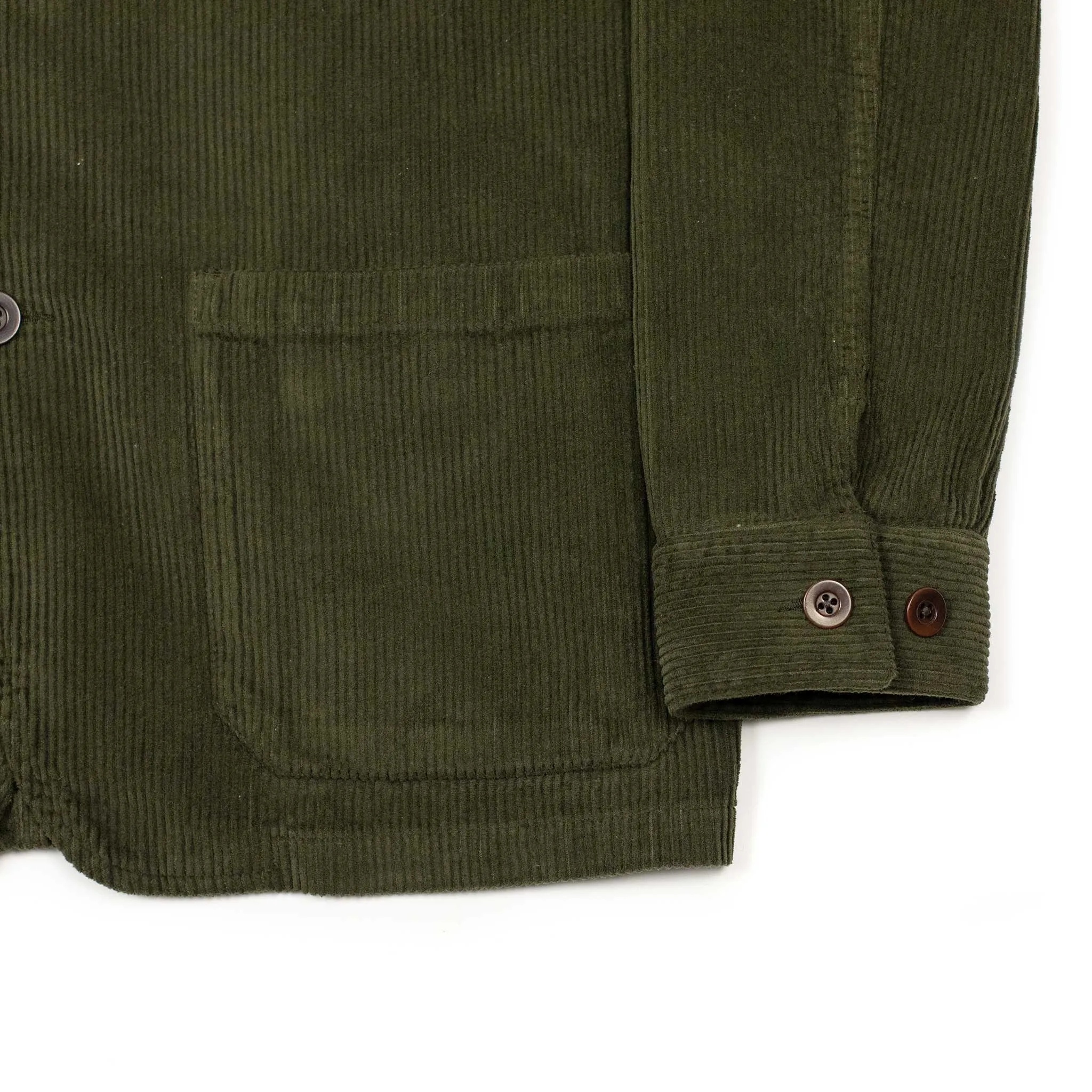 Labura chore coat in dark olive cotton corduroy