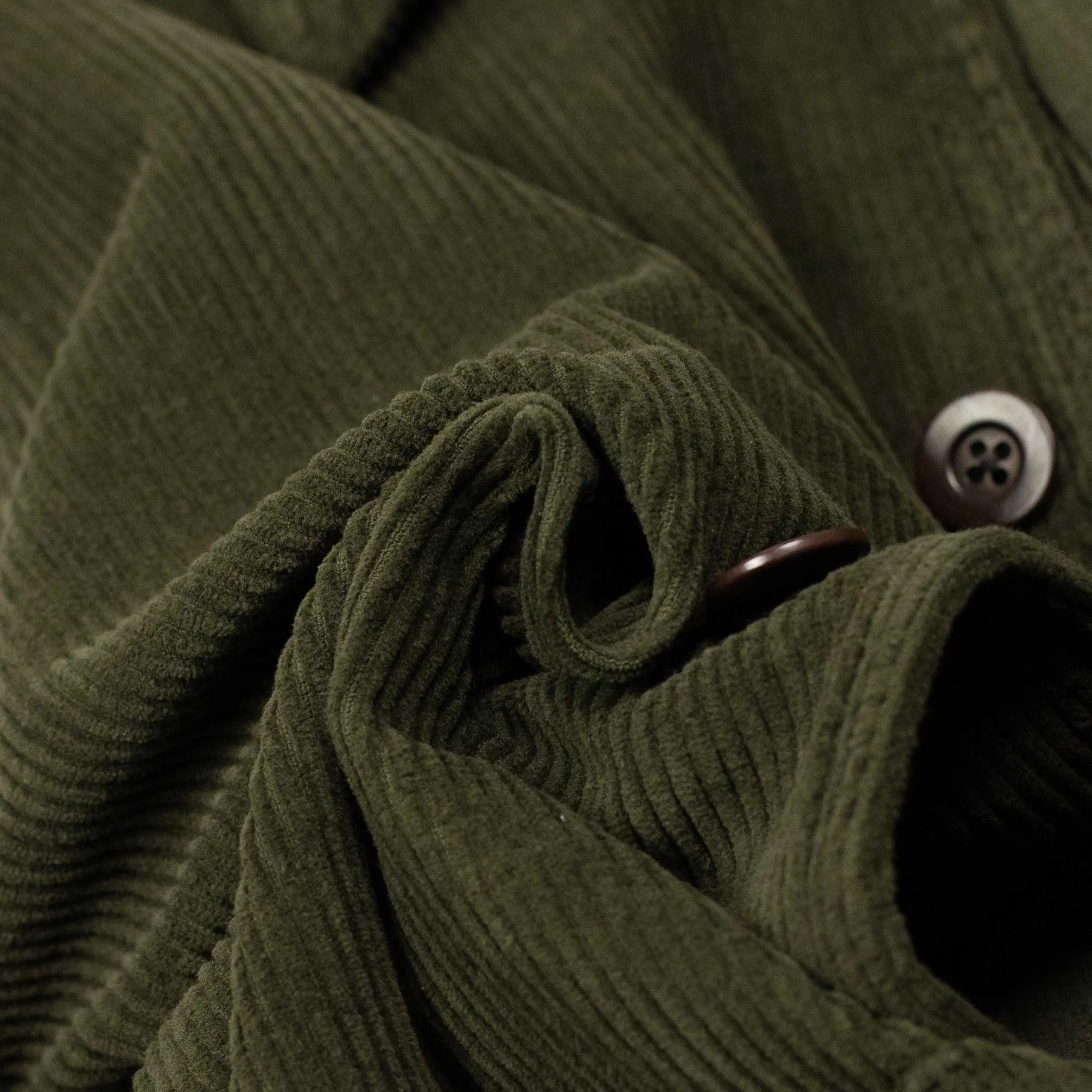 Labura chore coat in dark olive cotton corduroy