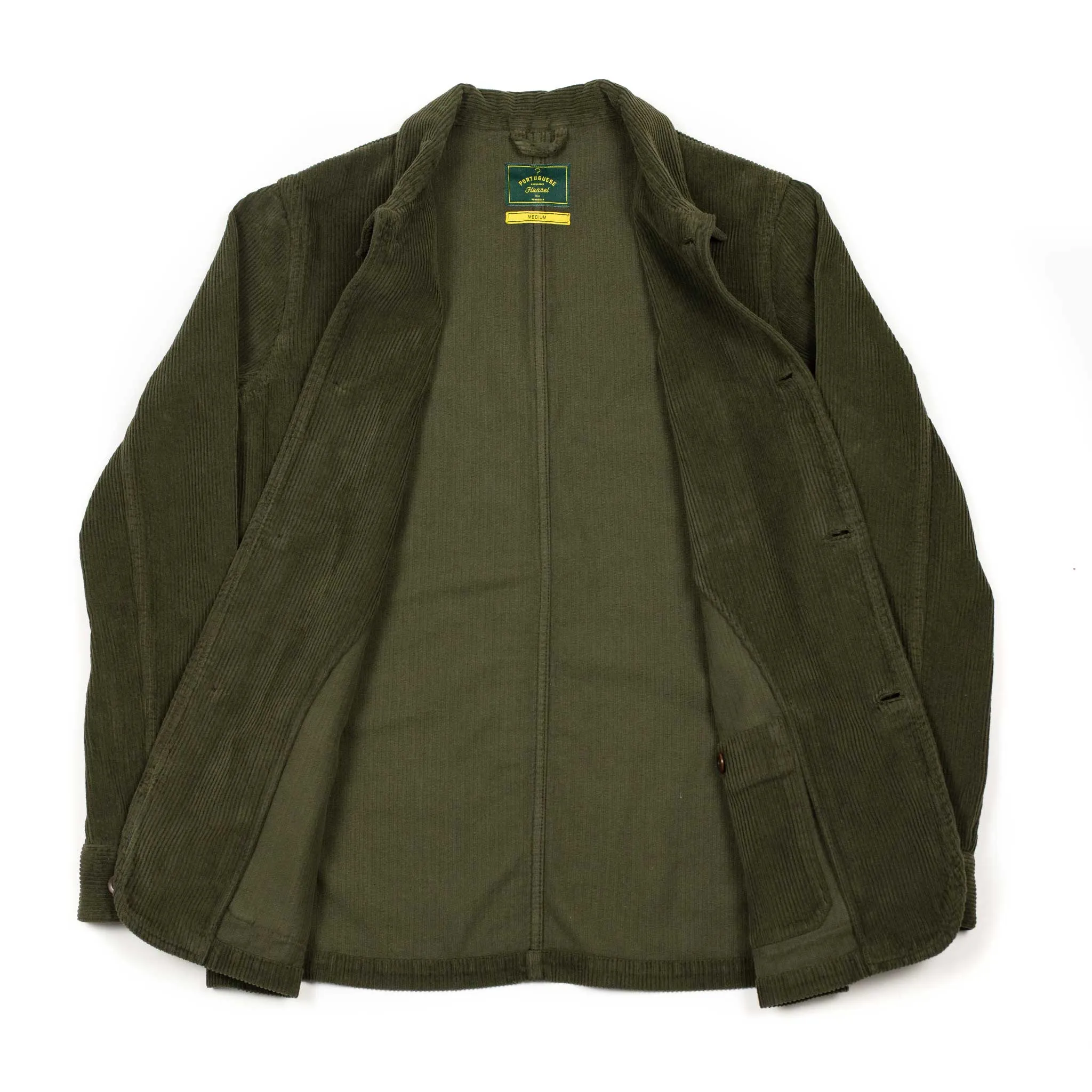 Labura chore coat in dark olive cotton corduroy