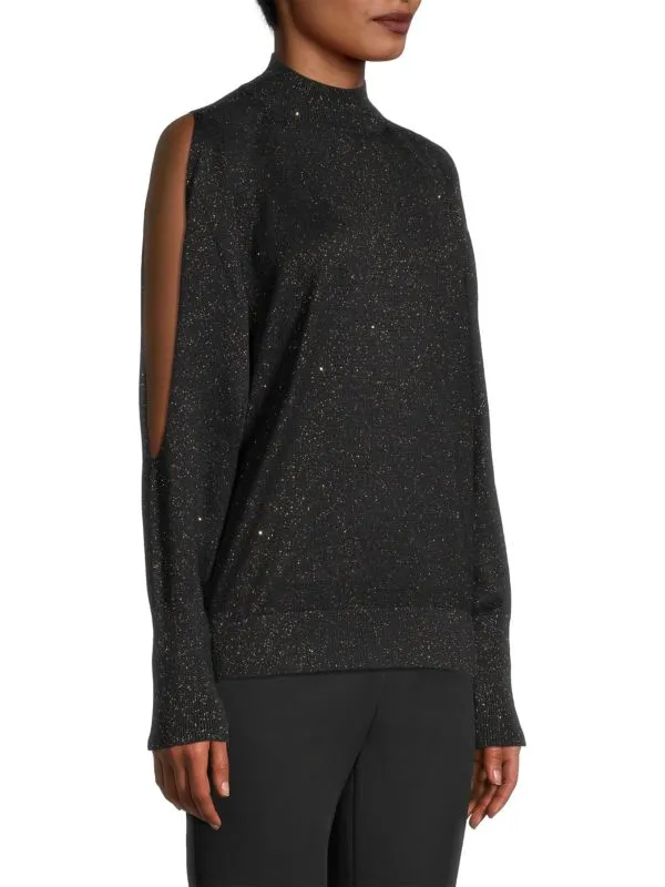 Lafayette 148 New York Metallic Off Shoulder Sweater, Black