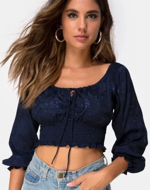 Lancer Crop Top in Satin Rose Navy